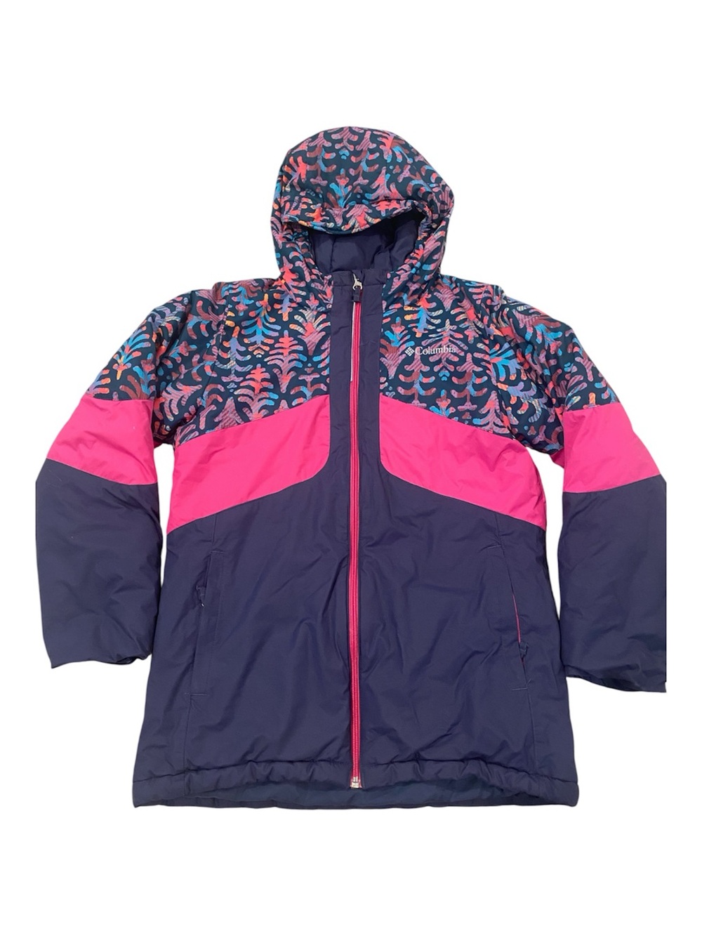 Columbia Jacket Kids Girl Youth Large 14-16yr Winter Fall Patterned Zip Purple